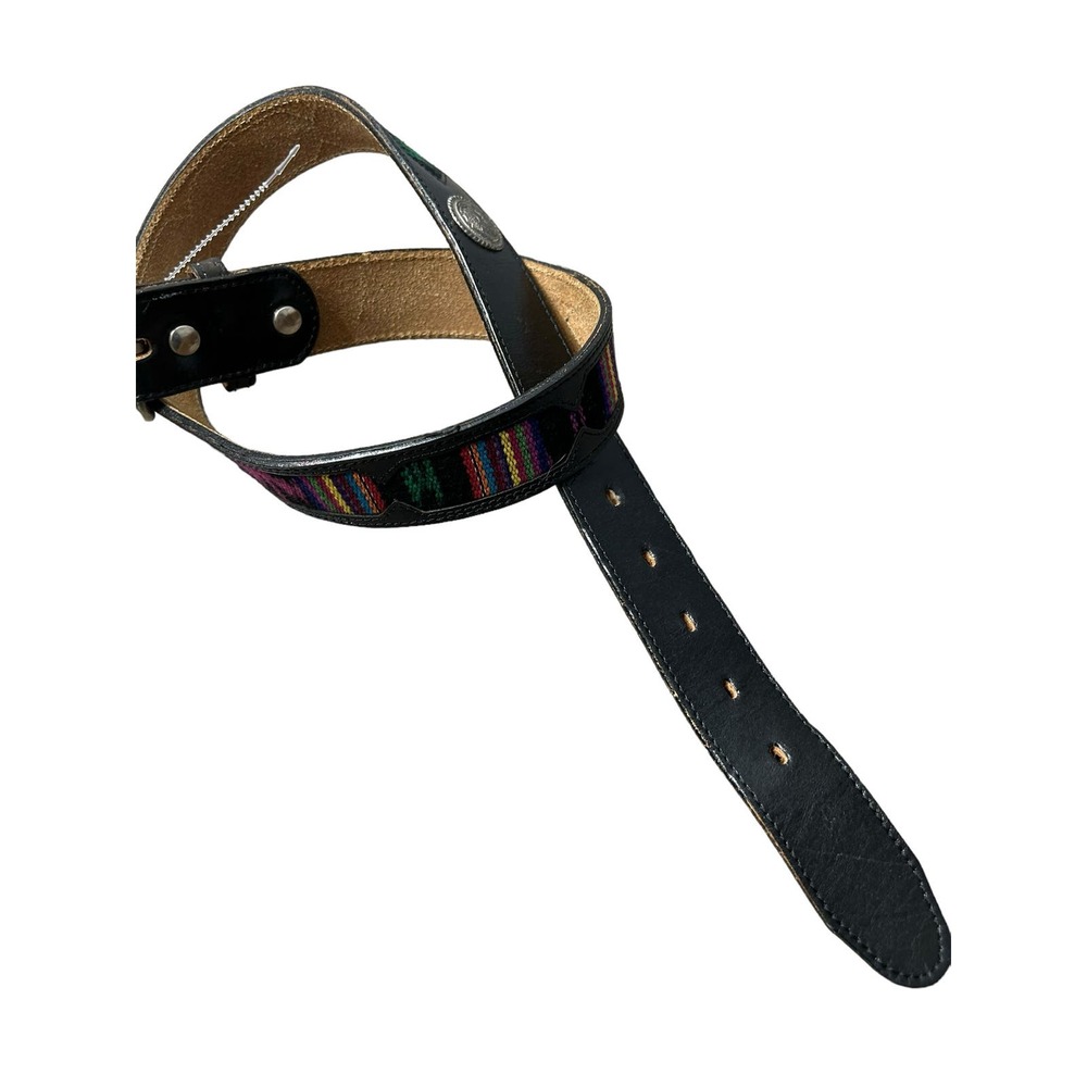 Dun Dee Leather Woven Westerns Southwest Aztec Navajo Colorful Belt‎ Sz 34 black